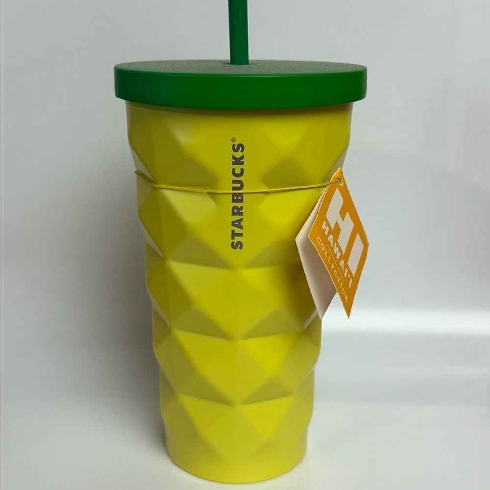 Starbucks Geometric Yellow Tumbler with Green Lid